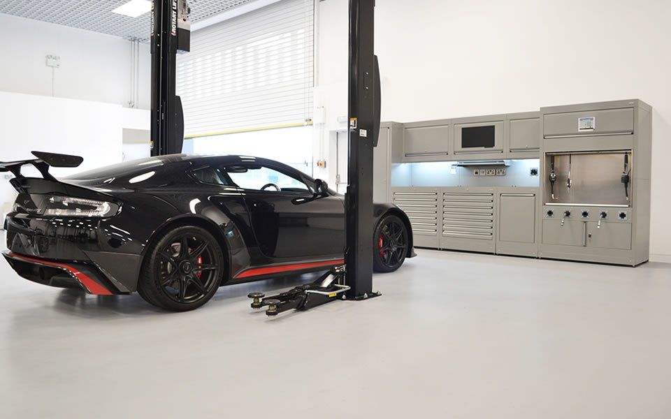 2-post vehicle lift installation by CCS Garage Equipment at Aston Martin Cheltenham