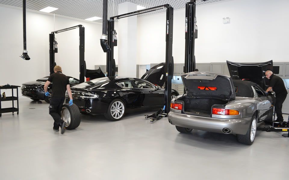 2-post vehicle lifts installed by CCS Garage Equipment in operation by Aston Martin Cheltenham