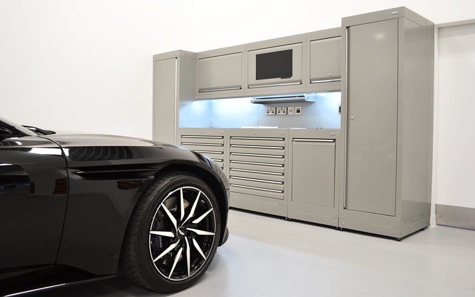 Bespoke Dura workshop furniture installation with integrated data ports installed by CCS Garage Equipment