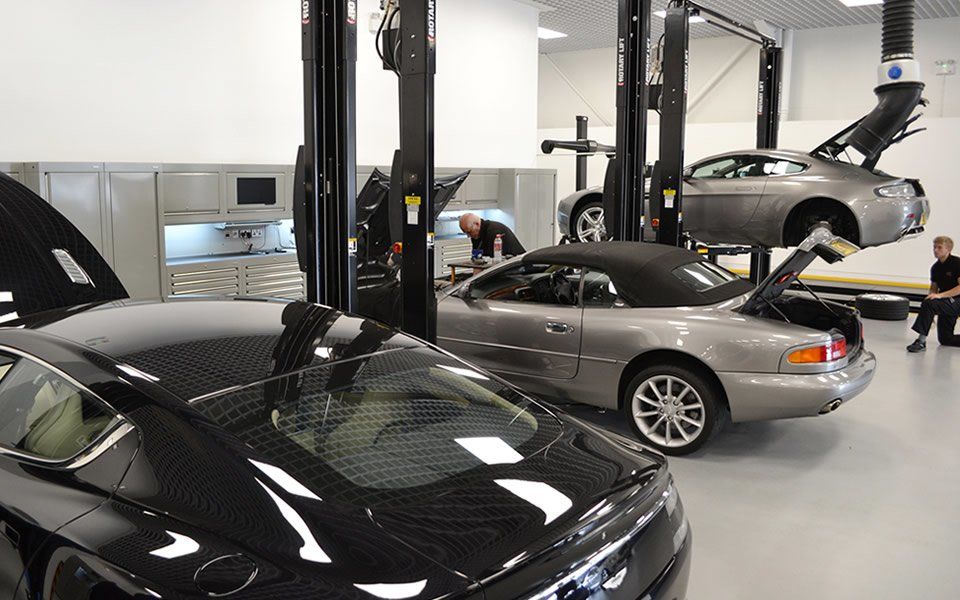 2-post vehicle lifts installed by CCS Garage Equipment in operation by Aston Martin Cheltenham 