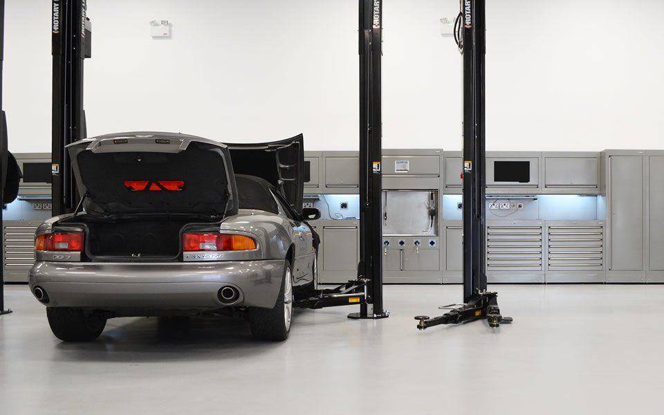 Leading 2-post vehicle lift garage equipment installation by CCS at Aston Martin Cheltenham
