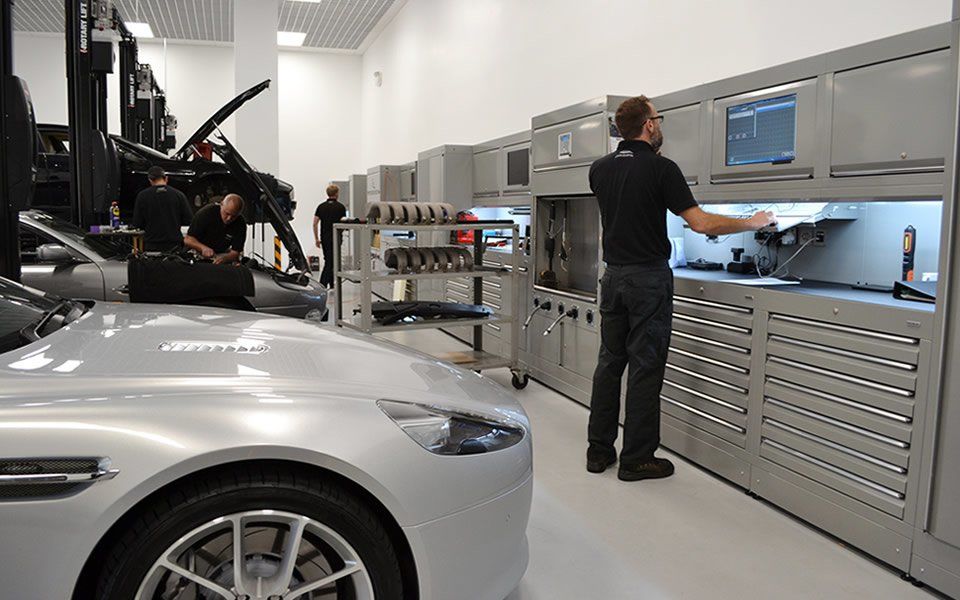 Workshop furniture installation by CCS Garage Equipment at Aston Martin Cheltenham
