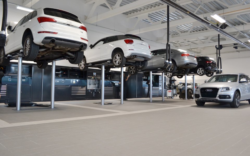 In-ground, 2-post vehicle lifts installed by CCS Garage Equipment for Audi Farnborough
