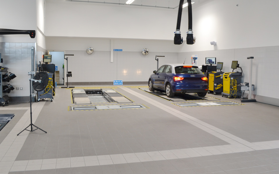 Twin ATL MOT bay garage equipment installation for Audi Farnborough’s dealership workshop by CCS Garage Equipment