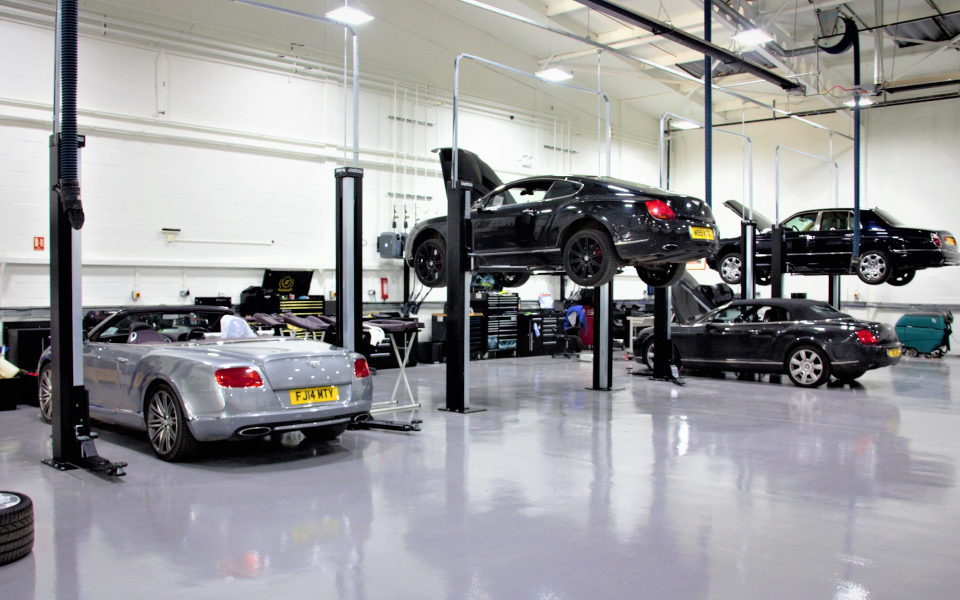Installation of industry-leading fixed 2-post vehicle lifts for Bentley, London by CCS Garage Equipment