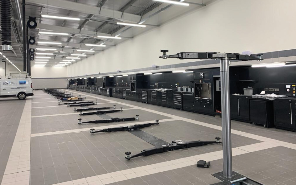 2-post in-ground lift installation at Jaguar Land Rover’s extensive new dealership in Aylesbury, designed and installed by CCS Garage Equipment