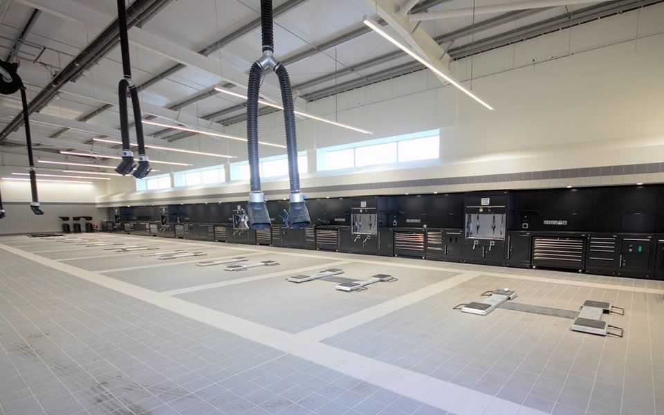 In-ground vehicle lifts by leading manufacturers, installed by CCS Garage Equipment at Jaguar Land Rover, Hillington’s dealership in Scotland