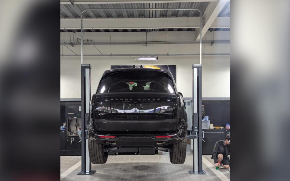 Photo of JLR West London's new suite of SL EV Smart Lifts installed by CCS Garage Equipment