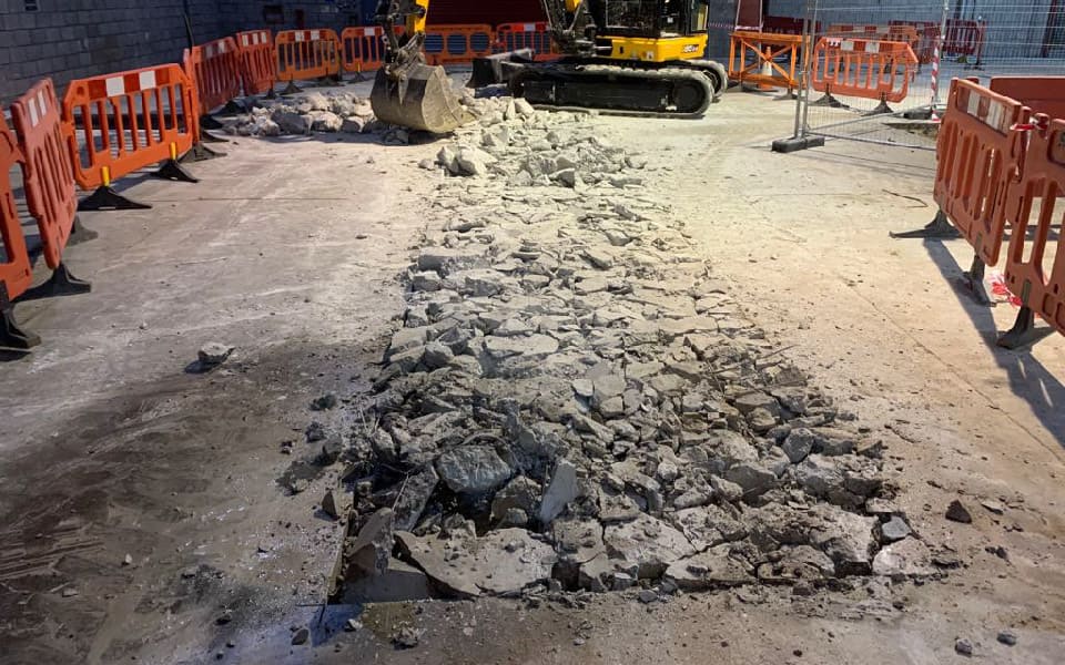 Groundworks are undertaken prior to installation of the new commercial vehicle inspection pit at Manchester Airport
