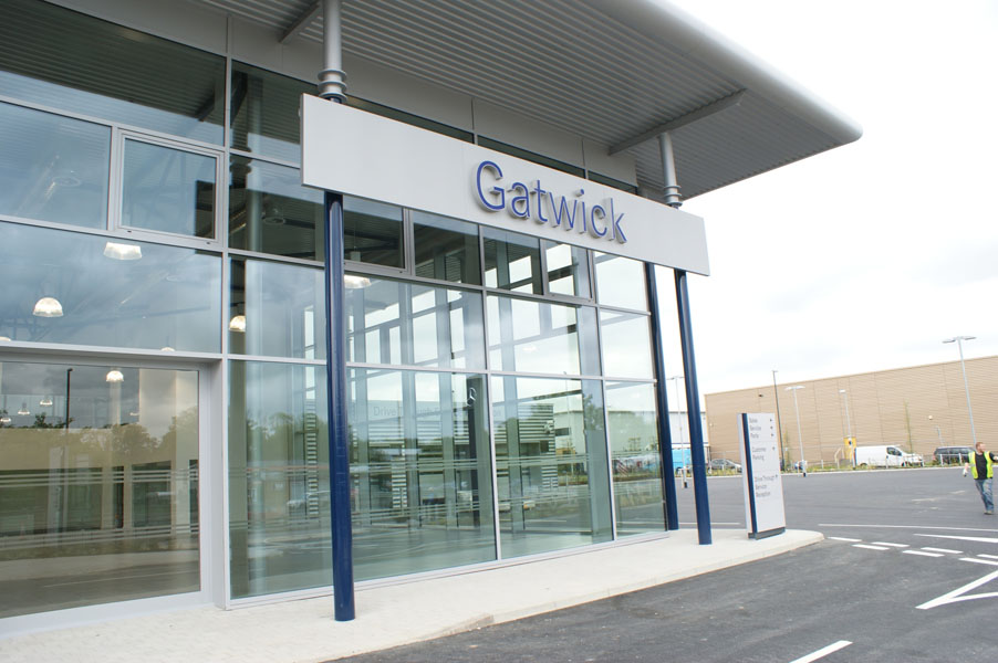 Exterior of new-build, Mercedes-Benz dealership and servicing facility during construction, featuring garage equipment installation by CCS Garage Equipment
