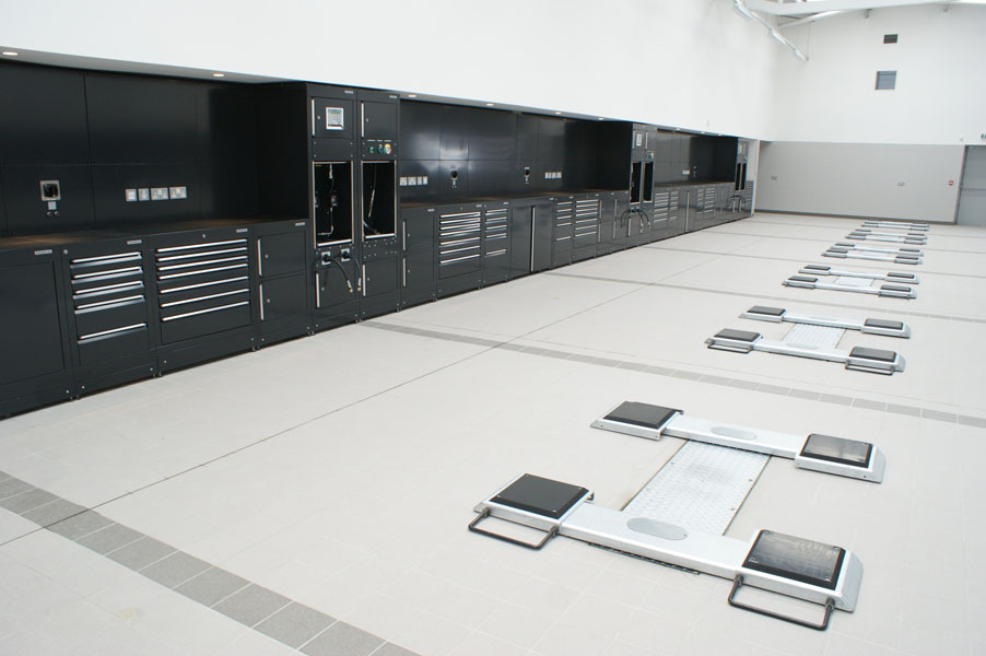 Bespoke Dura small tool storage with integrated LED lighting and ancillary equipment, supplied by CCS Garage Equipment for Mercedes-Benz, Gatwick