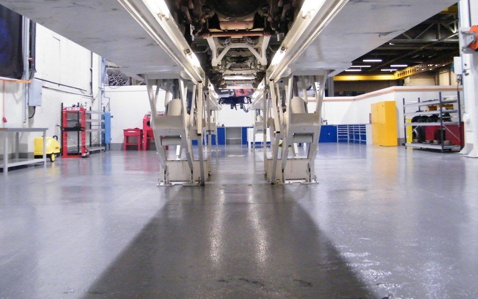 Semi-scissor commercial vehicle lift garage equipment installation at Meritor, Cwmbran, installed and fully-managed by CCS Garage Equipment’s expert engineers