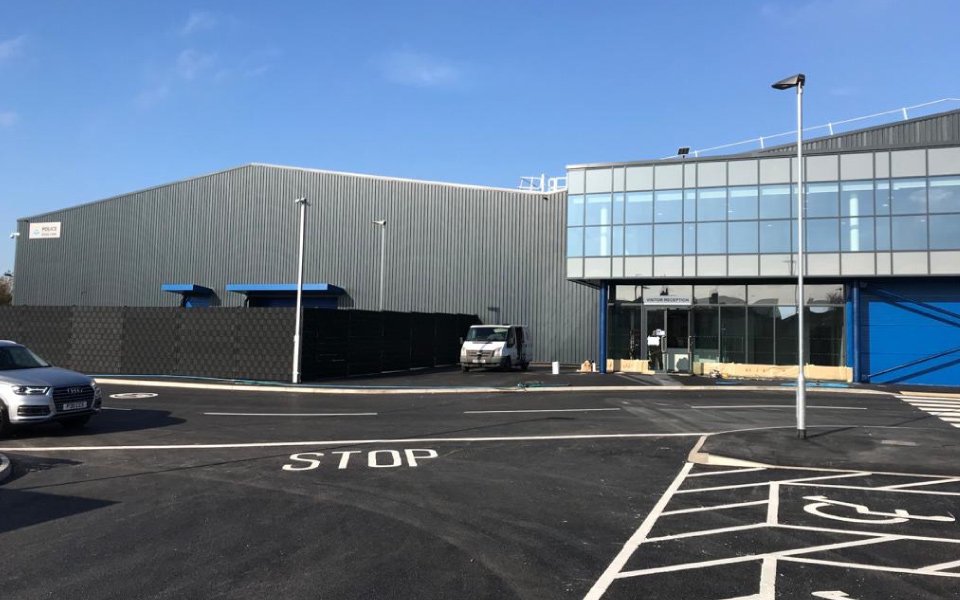 Exterior of new Merseyside Police vehicle workshop completed by CCS Garage Equipment