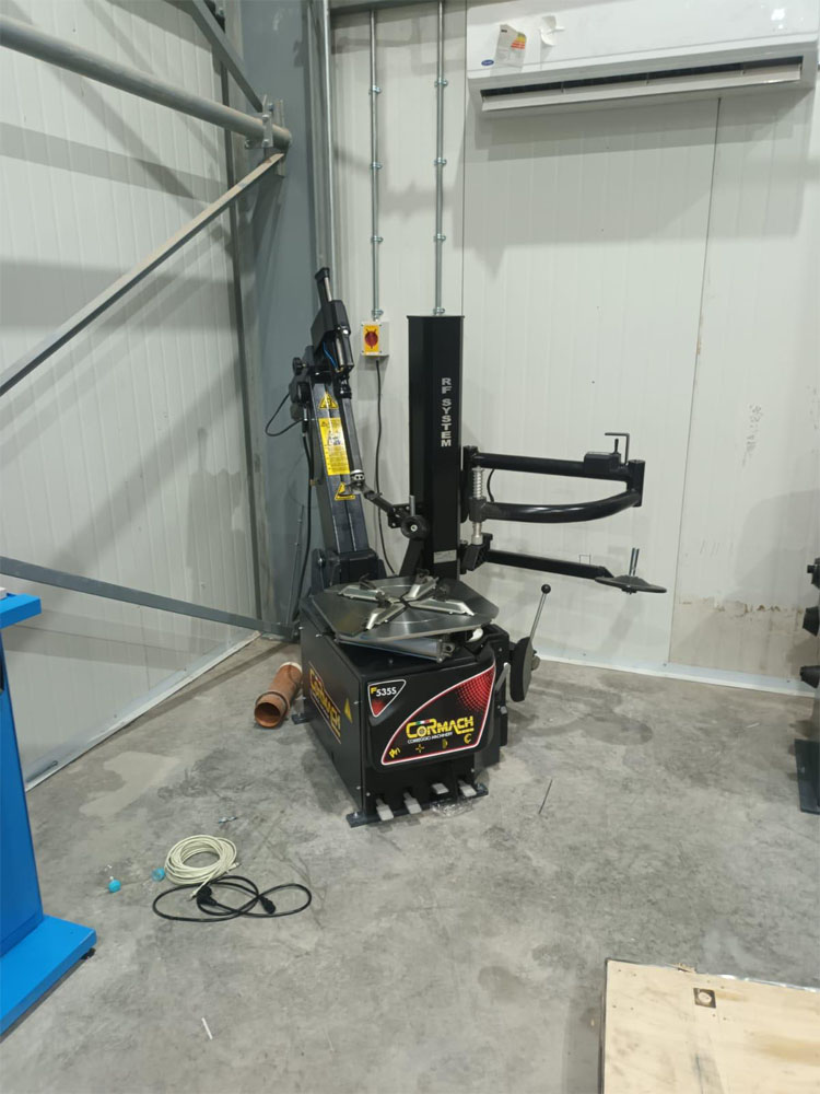 Cormach's automatic tyre changing equipment installed by CCS in new military vehicle maintenance workshop