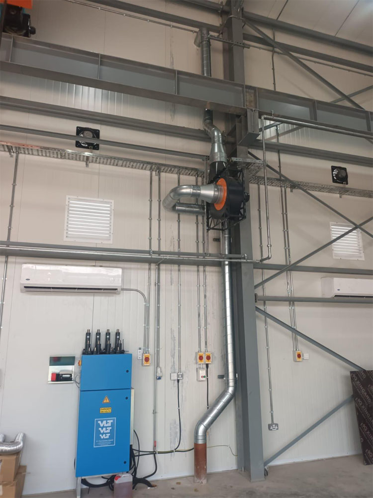 Pipework systems installed by CCS Garage Equipment to serve this international military vehicle workshop.