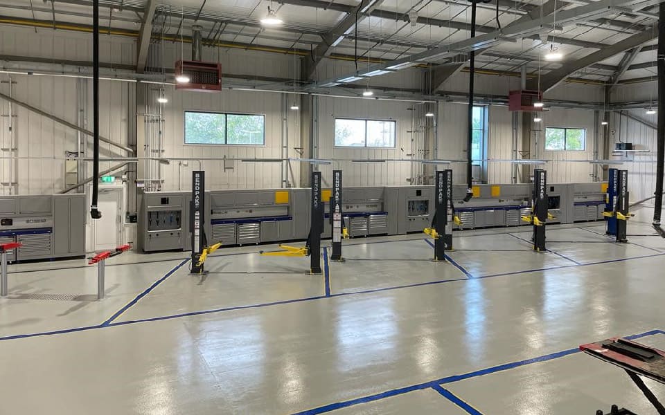 Modern workshop and servicing bays for police force vehicles