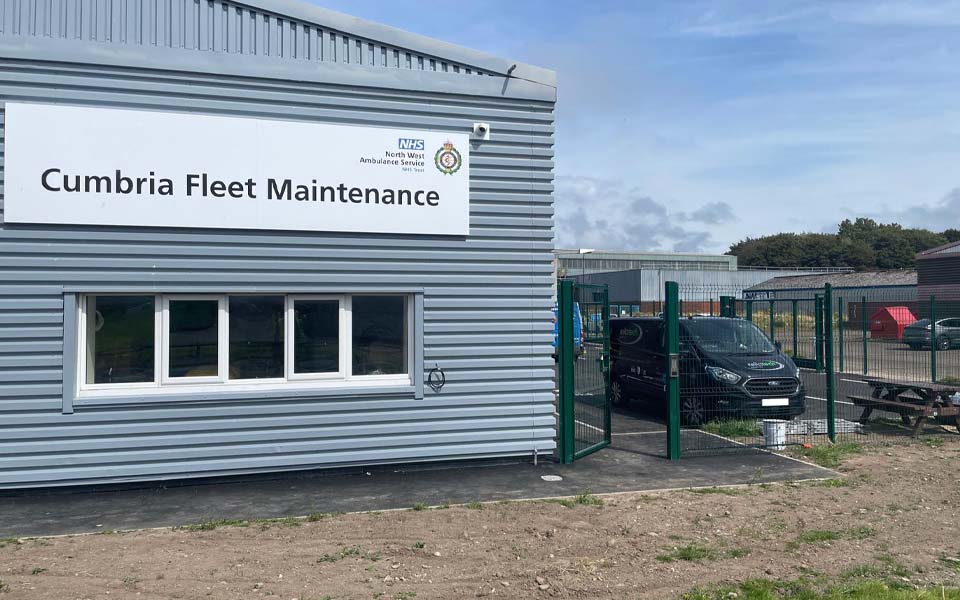 Exterior of the North West Ambulance Services new vehicle maintenance workshop in Workington, Cumbria.