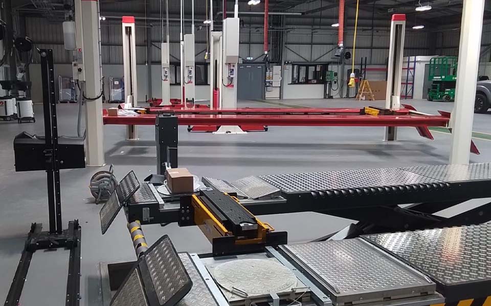 Heavy-duty scissor lift, headlamp tester, brake tester, jacks and wheel alignment turntables installed at new NWAS depot by CCS.