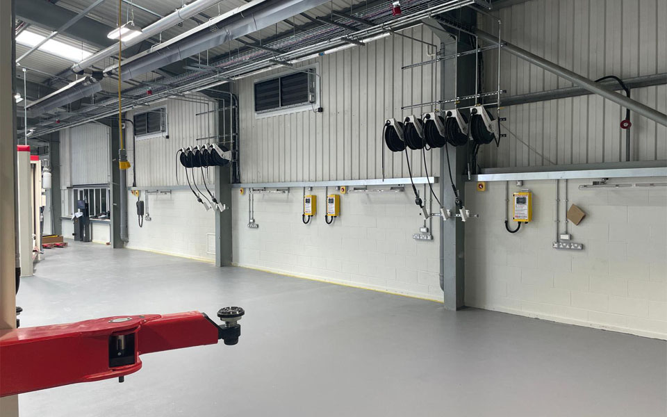Lubrication hoses, reels, pipework and distribution systems by Samoa, specified and installed by CCS Garage Equipments installation team.