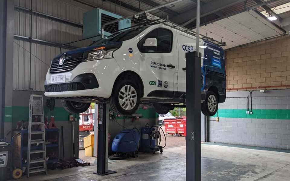 Photo shows 3.5 tonne 2-post vehicle lift recently installed at Northgate's Milton Keynes workshop