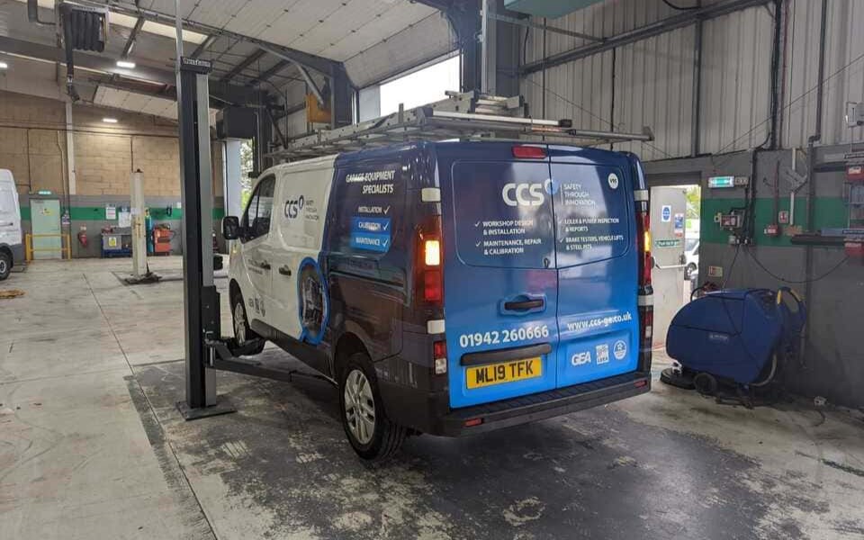 Photo of newly installed 3.5 tonne commercial vehicle lift manufactured by Nussbaum and installed by CCS Garage Equipment for Northgate Vehicle Hire