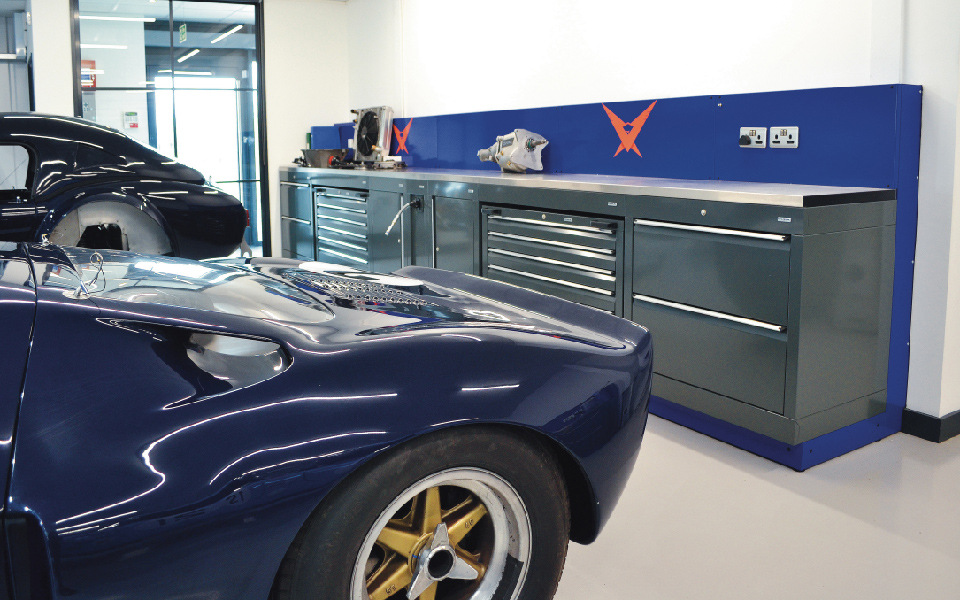 CCS Garage Equipment installed Dura’s bespoke workshop furniture for Pursuit Racing’s servicing and maintenance workshop in Bicester to support its motorsport work for both private and elite racing clients