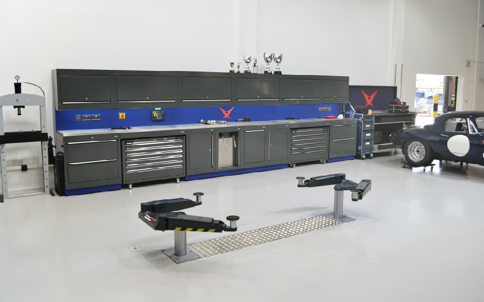 A new 2-post, in-ground vehicle lift installed by CCS Garage Equipment for the servicing and maintenance of motorsport vehicles at Pursuit Racing’s workshop in Bicester, Oxfordshire