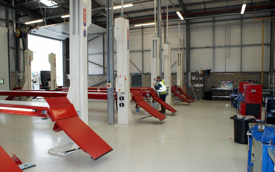 Completed commercial vehicle 4-post lift installation for South Wales Fire Service