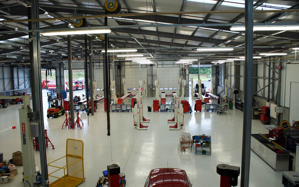 Interior of South Wales Fire Service vehicle servicing facility installed by CCS Garage Equipment