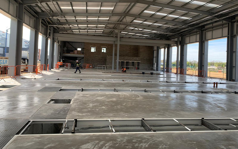 Workshop floor laid and the structural elements completed for TJ Morris new vehicle maintenance unit.