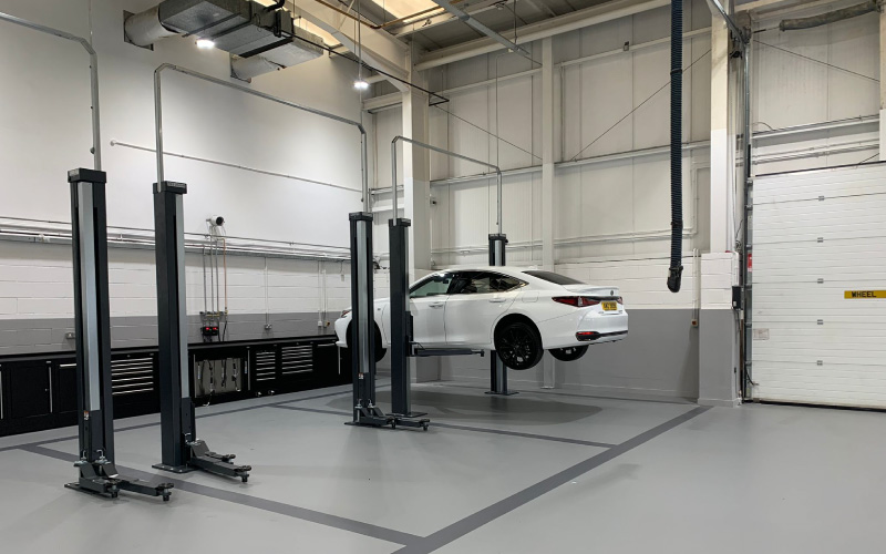 Nussbaum 2.35 SL Smart Lifts being tested during CCS Garage Equipment’s new workshop installation for Toyota, Belfast