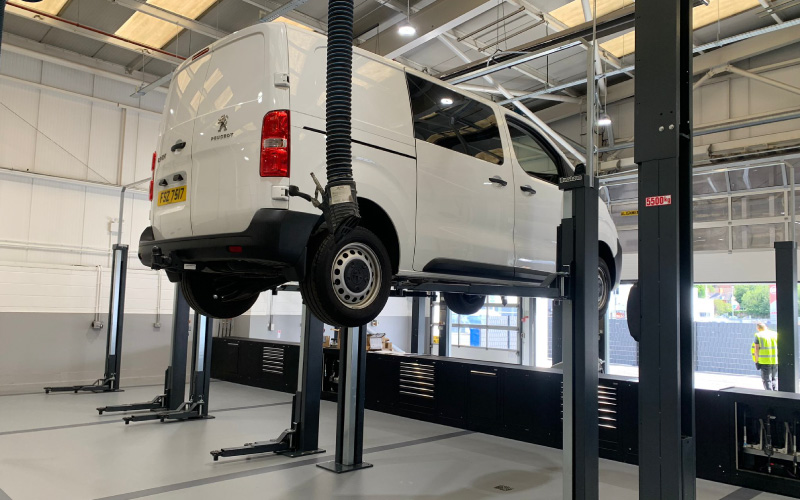 Testing and commissioning of Nussbaum 2.35 SL Smart Lifts during the final stages of Toyota, Belfast dealership’s vehicle servicing workshop installation by CCS Garage Equipment 