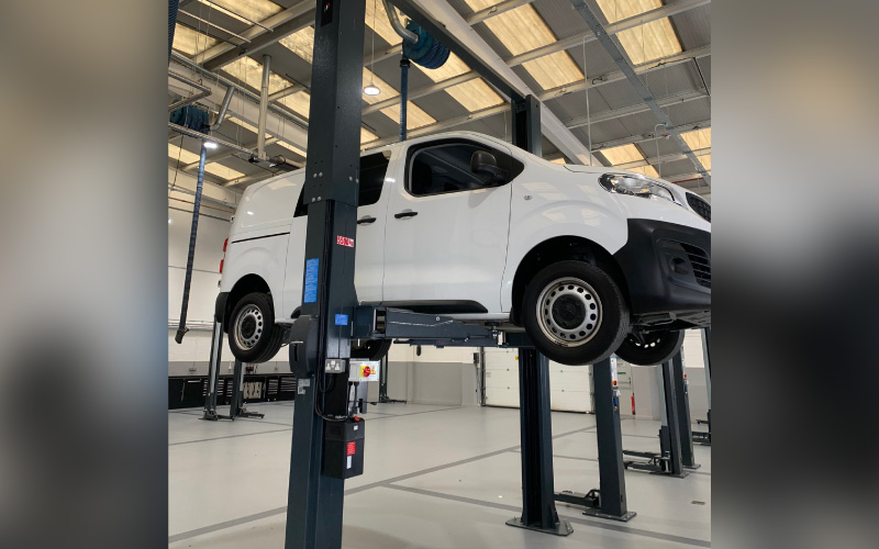 A new Nussbaum 5.5T, fixed 2-post vehicle lift installed by CCS Garage Equipment at Toyota, Belfast’s workshop to service and maintain larger vehicles and small vans