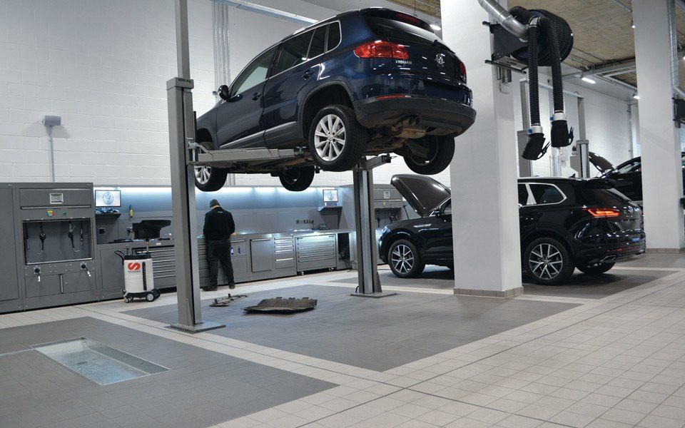 2-post fixed vehicle lifts to suit Battersea Volkswagen dealership’s complete vehicle fleet range, installed by CCS Garage Equipment