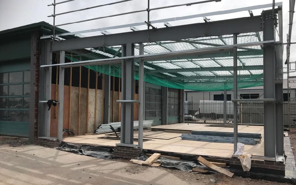 Workshop construction and garage equipment installation underway for Volvo’s brand new dealership’s service centre in Shrewsbury