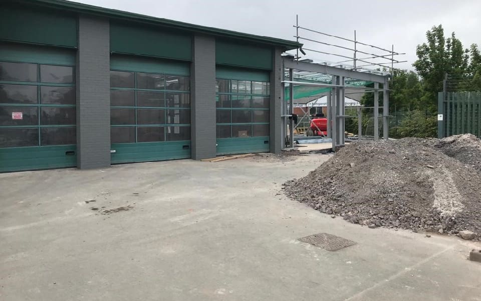 Building works at Volvo’s new-build service centre in Shrewsbury, featuring garage equipment installation designed and delivered by CCS Garage Equipment