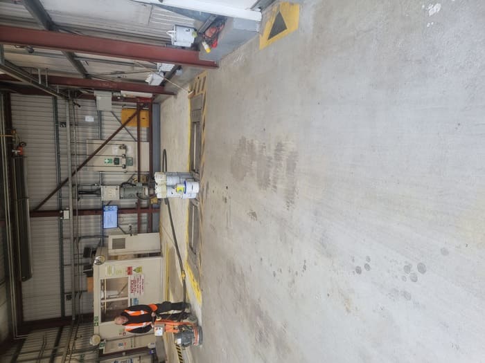 Photo shows installation of vehicle MOT and Servicing inspection pit recently installed for Blackpool Council