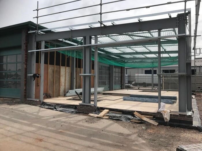 Photo shows construction of new vehicle workshop for Volvo Cars at Shrewsbury