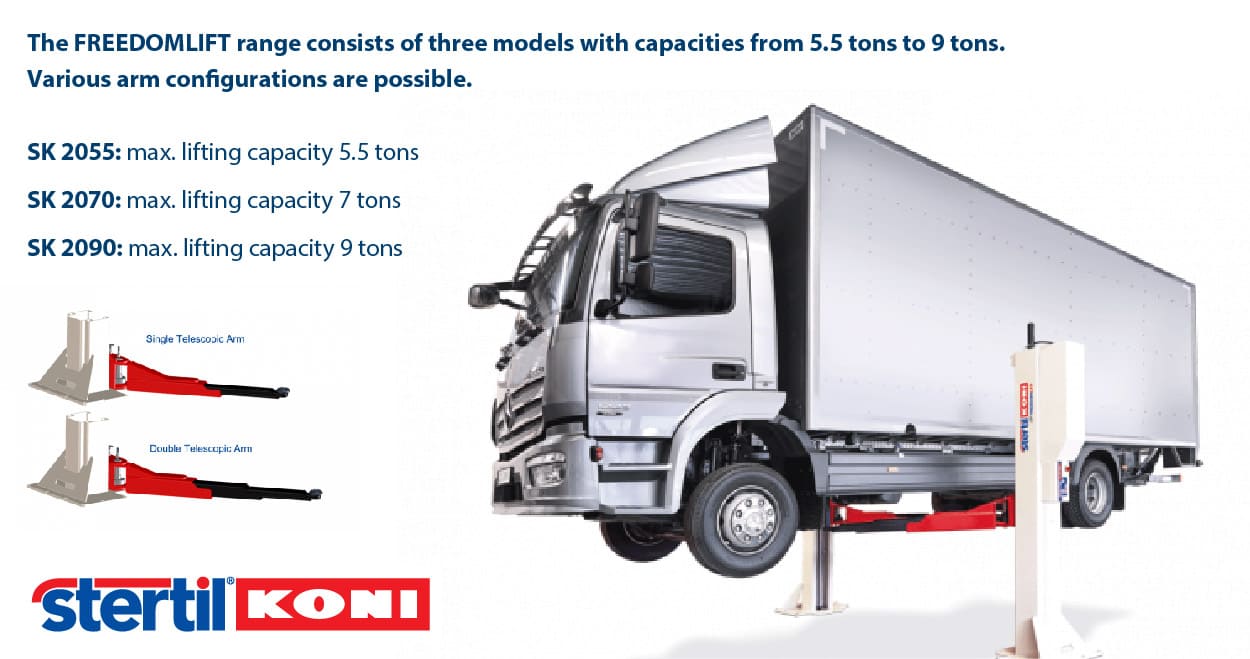 2-post heavy duty lifts by Stertil Koni for safe lifting in your commercial workshop
