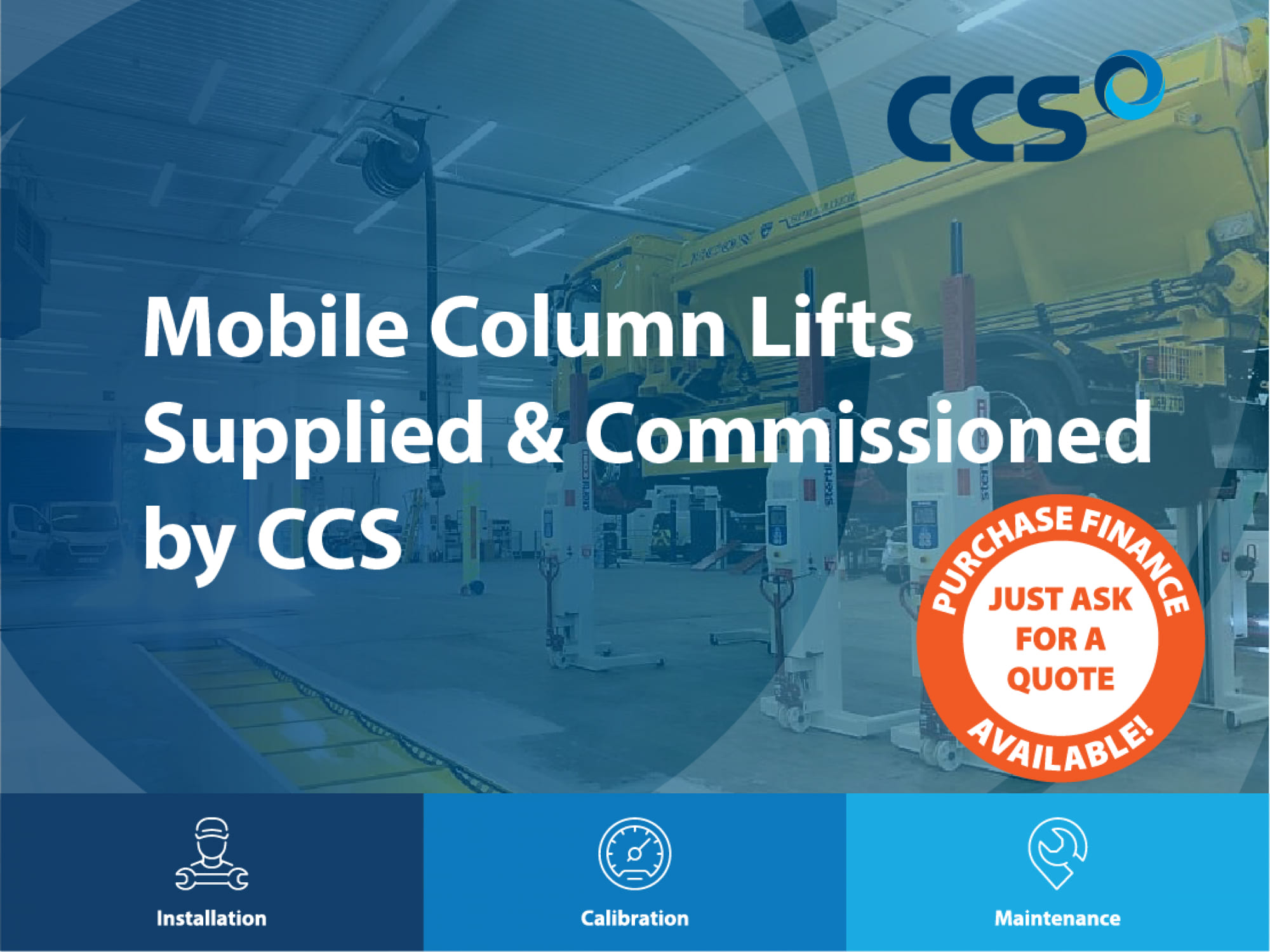 Mobile column lifts for commercial workshops supplied, commissioned & with full training from CCS