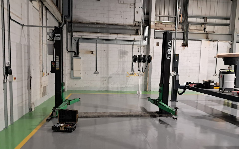 Relocation of 2-post vehicle lift from former premises in Bamber Bridge.