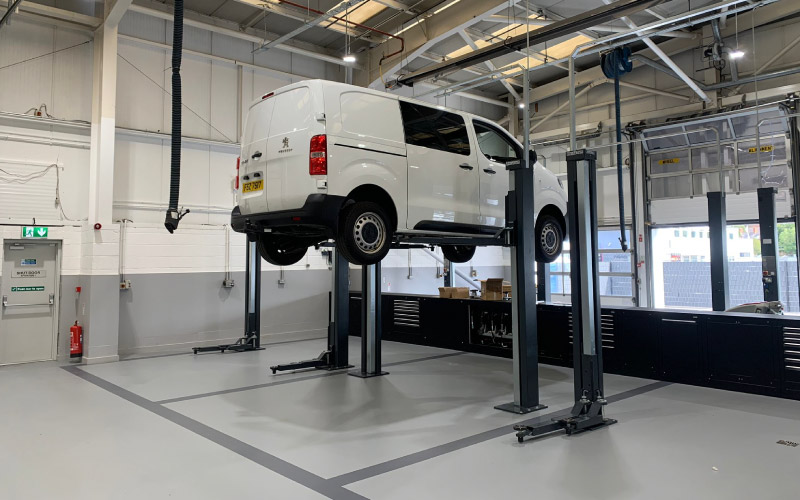The final stages of vehicle lift testing prior to commission of the workshop included testing of all 12 Nussbaum 2.35 SL Smart Lifts, as well as testing of a larger 5.5T 2-post vehicle lift installed to service small vans.