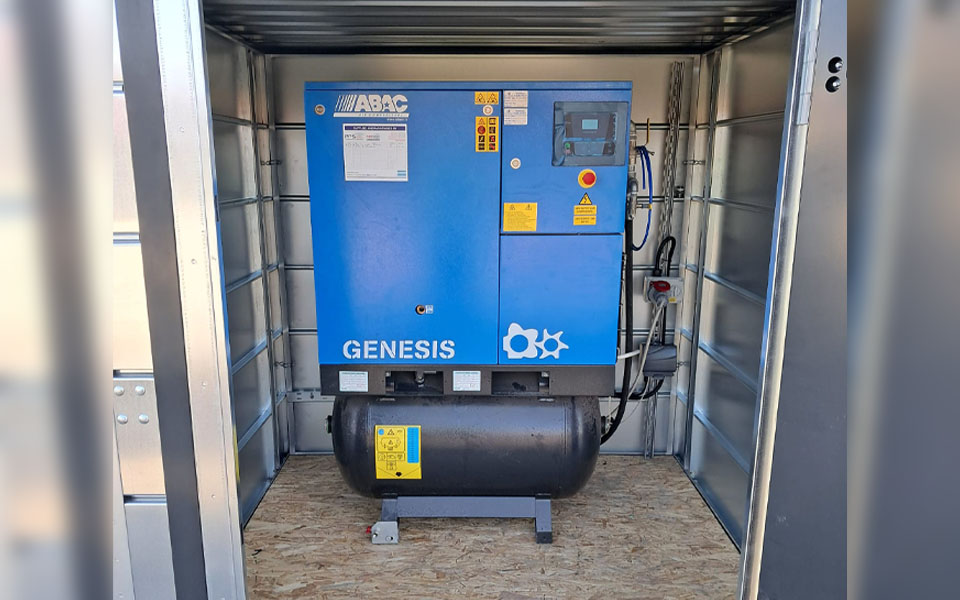 Existing ABAC air compressor relocated at Lanes Groups new workshop in Leyland.