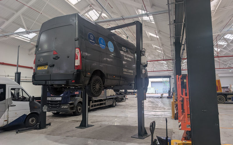 CCS Garage Equipment van testing the Nussbaum Power Lift following installation by CCS.