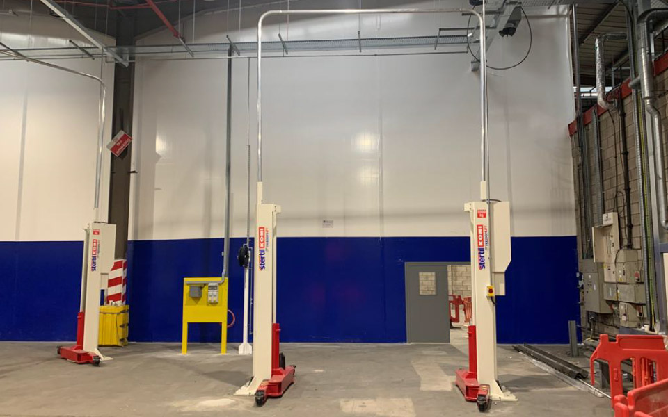 Completed installation of second 2-post Stertil-Koni 5T commercial vehicle lift at Manchester Airport, specified by CCS Garage Equipment for the airport's relocated and refurbished on-site vehicle servicing facilities