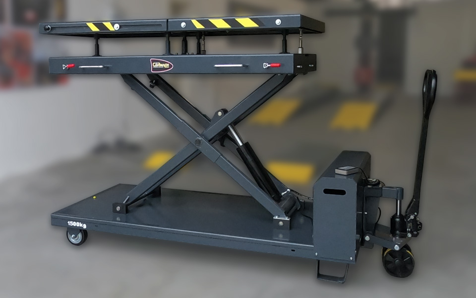 Cormach L1500-A mobile scissor lift for electric vehicles supplied and fitted by CCS