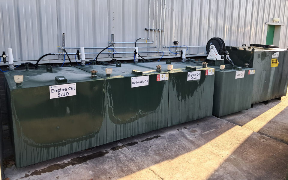 5 lubrication storage tanks relocated to the new Lanes Group commercial vehicle workshop.