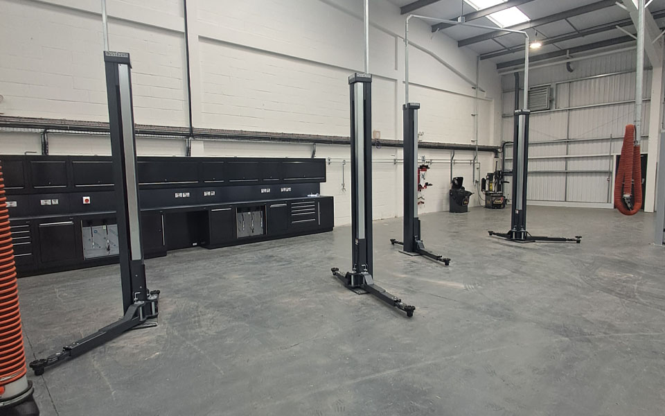 Nussbaum Smart Lifts at Clive Suttons new north London workshop installed by CCS Garage Equipment.