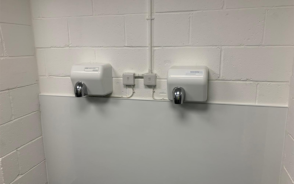 Hand dryer toilet facilities installed by CCS Garage Equipment.