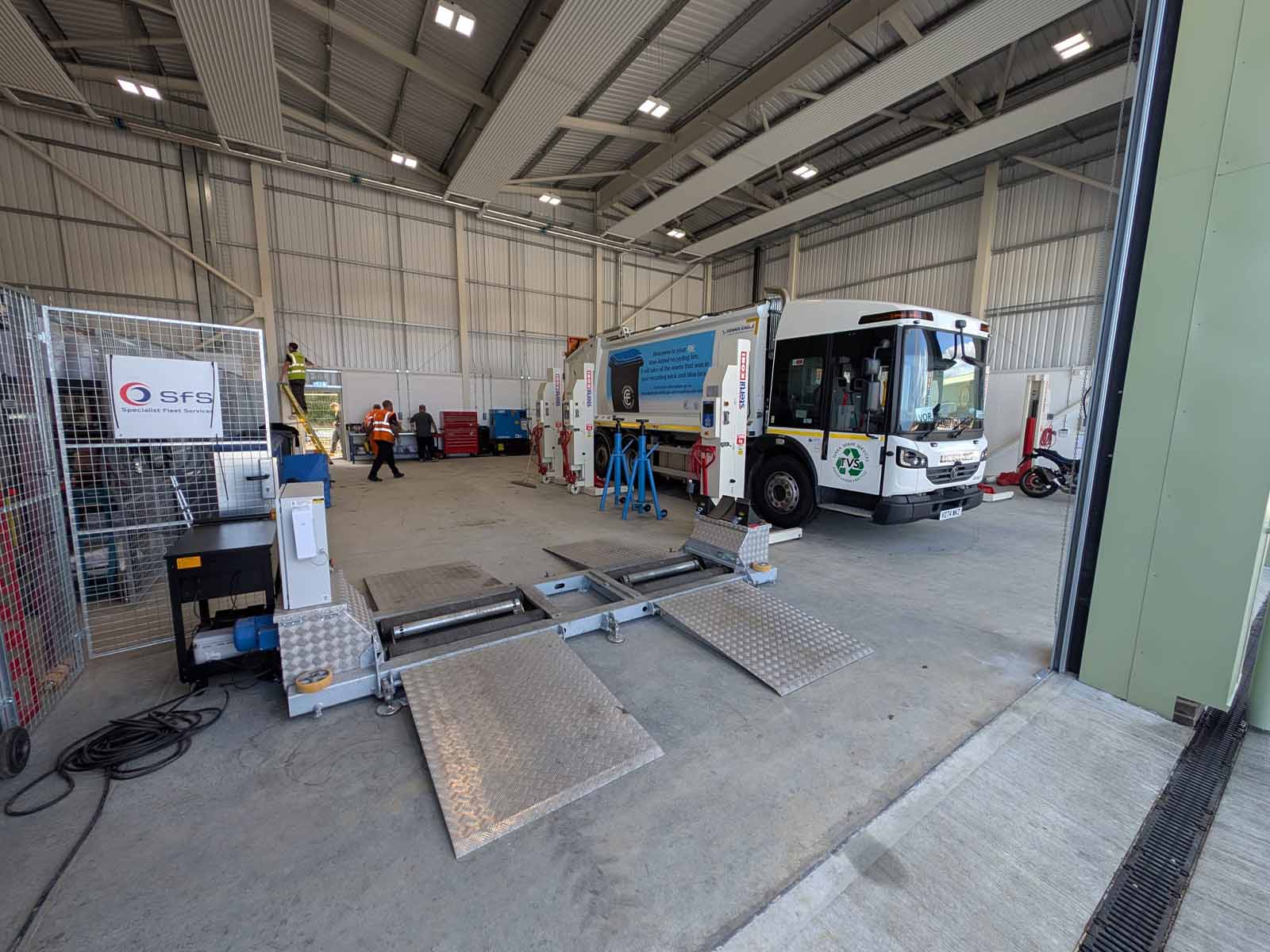 Interior of new Specialist Fleet Services workshop in Essex with new garage equipment fitted by CCS.